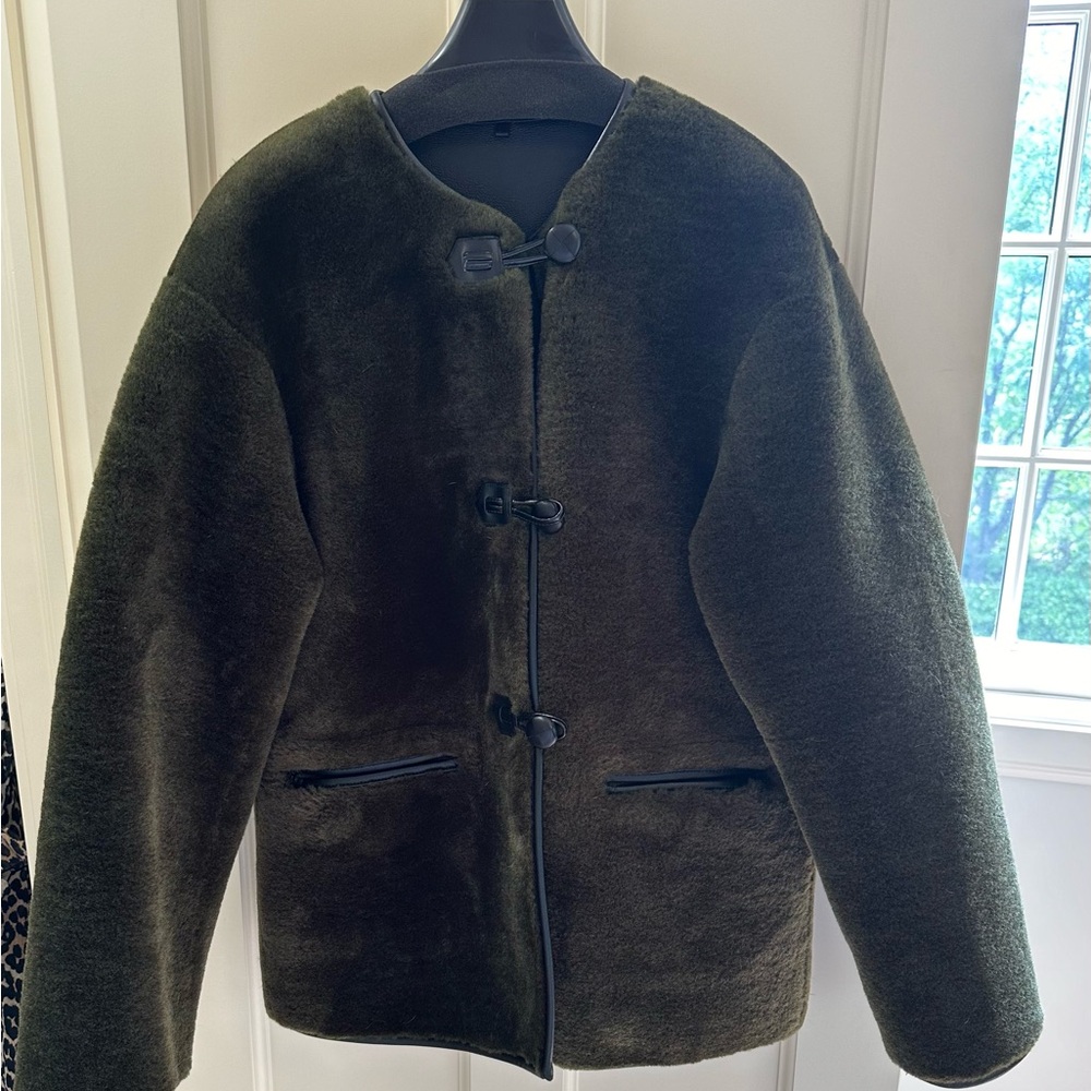 Mango Olive Green Faux Shearling Toggle Jacket - Picture 2 of 4
